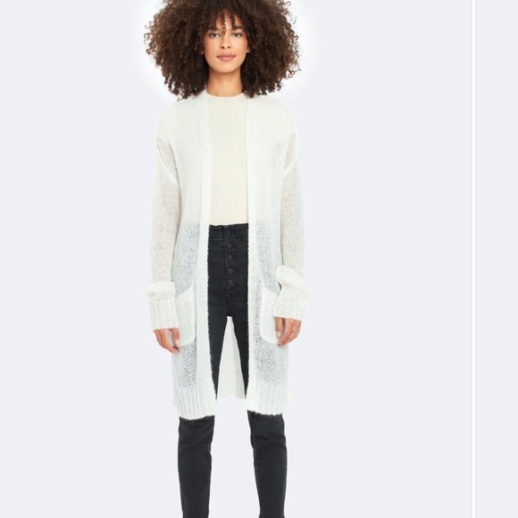 knitted Cream Open Front Cardigan with side Slits - Picture 2 of 12